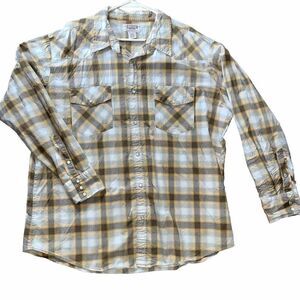 Big Mac Work Wear Mens XXL Shirt Brown Plaid Cotton Pearl Snaps LS Retro Western